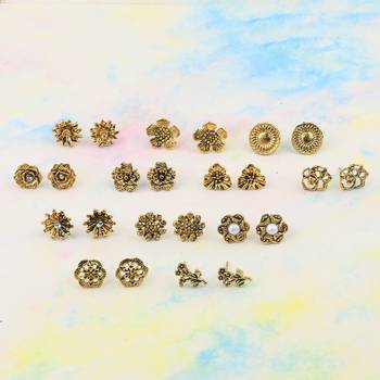 Party Wear Golden Oxidised Charm Studs Earring Girl Women Set of 12 4