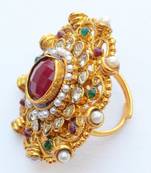 Royal Desi Pearl & Stone Work Golden Finger  Ring For Women