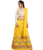 Yellow Mulberry silk Embroidered lehenga Choli with Dupatta