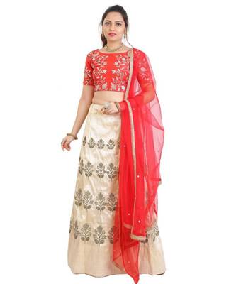 Cream Mulberry art silk Embroidered lehenga with Dupatta 1