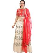 Cream Mulberry art silk Embroidered lehenga with Dupatta