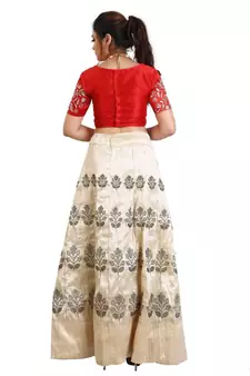 Cream Mulberry art silk Embroidered lehenga with Dupatta