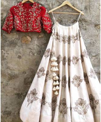 Cream Mulberry art silk Embroidered lehenga with Dupatta 3