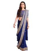 Navy Georgette Embroidered saree with unstitch blouse