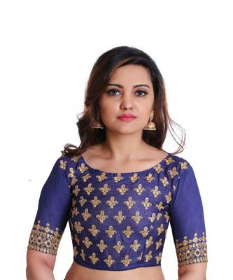 Navy Georgette Embroidered saree with unstitch blouse 2