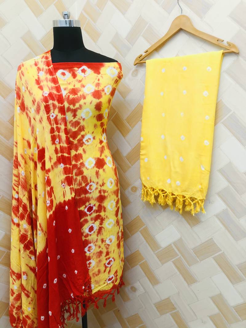 Elora Rayon Bandhani Printed Salwar Suit Unstitched Dress Material for Women