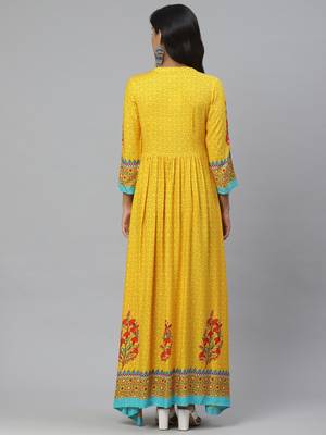 Pinksky Yellow woven viscose ethnic-kurtis 5