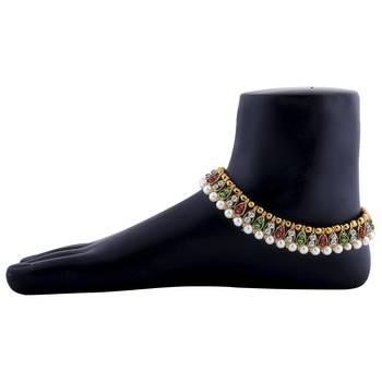 Gold Plated Multi Color Kundan Anklet for Women And Girl. 2