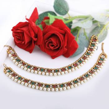 Gold Plated Multi Color Kundan Anklet for Women And Girl. 3