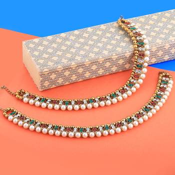 Gold Plated Multi Color Kundan Anklet for Women And Girl. 4