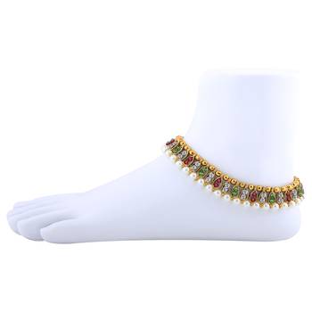 Gold Plated Multi Color Kundan Anklet for Women And Girl. 5