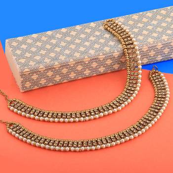 Gold plated designer pearl Diamond Anklet for Women And Girl 5