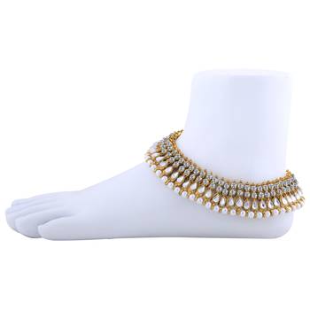Charms Golden White Antique  Kundan Anklet For Women And Girl. 6