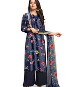 Blue floral print crepe salwar