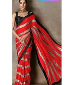 Red embroidered georgette saree with blouse