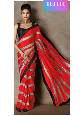 Red embroidered georgette saree with blouse 4