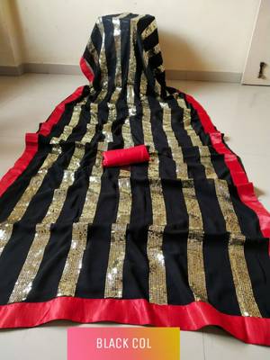 Black embroidered georgette saree with blouse 3