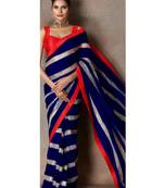 Blue embroidered georgette saree with blouse