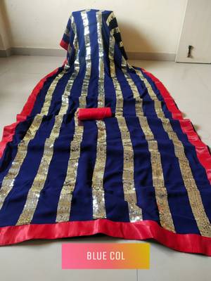 Blue embroidered georgette saree with blouse 4