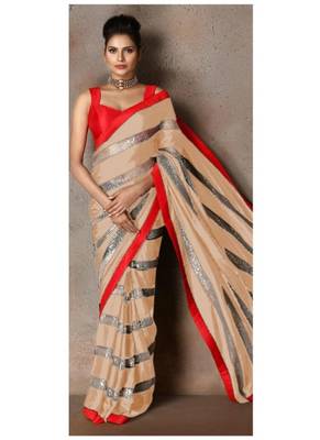   chiku embroidered georgette saree with blouse 2