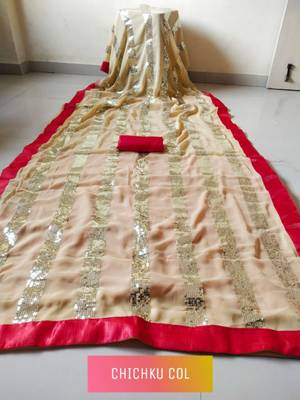   chiku embroidered georgette saree with blouse 3