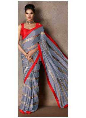 Grey embroidered georgette saree with blouse 1
