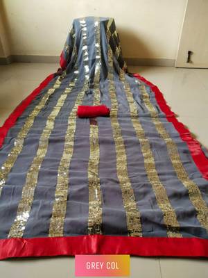 Grey embroidered georgette saree with blouse 3