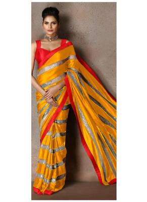   mustard embroidered georgette saree with blouse 2
