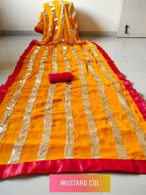   mustard embroidered georgette saree with blouse 4