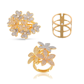 sparkling combo deal includes two big size adjustable floral gold plated ring plus brass gold plated Stylish kada 1