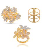 sparkling combo deal includes two big size adjustable floral gold plated ring plus brass gold plated Stylish kada