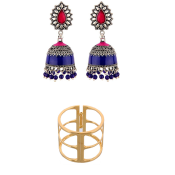 premium design low cost combos of peacock style multi-color jhumka jumki earrings with gold plated kada bracelets 1