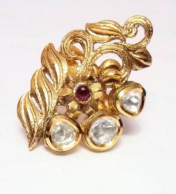 gold plated adjustable kundan ring with antique finish snake style kada available in combo deals. 4