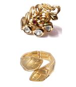 gold plated adjustable kundan ring with antique finish snake style kada available in combo deals.