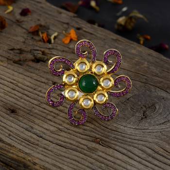 Big brass adjustable kundan ring with golden snake style modern kada available in jewellery combo deals 3