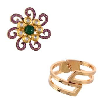 Big brass adjustable kundan ring with golden snake style modern kada available in jewellery combo deals 1
