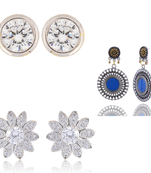 floral design american diamond studds earrings with blue stone studded dangler earrings