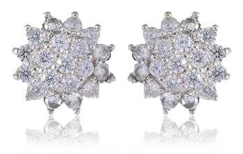 floral design american diamond studds earrings with blue stone studded dangler earrings 2