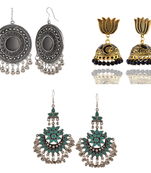 oxidized chandbali/gold plated black jhumki/green ghungroo earrings combo deals