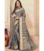 Sangam Prints Grey Cotton Handloom Woven Work Traditional Saree