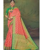 Sangam Prints Peach Handloom Silk Woven Work Traditional Saree