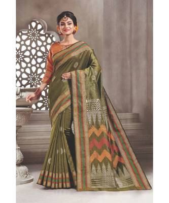 Sangam Prints Green Handloom Silk Woven Work Traditional Saree 1
