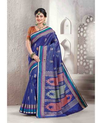 Sangam Prints Blue Handloom Silk Woven Work Traditional Saree 1