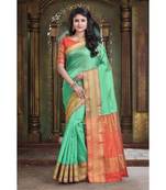 Sangam Prints Light Green Cotton Handloom Woven Work Traditional Saree