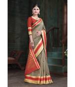 Sangam Prints Grey Cotton Handloom Woven Work Traditional Saree