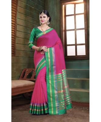 Sangam Prints Pink Cotton Handloom Woven Work Traditional Saree 1