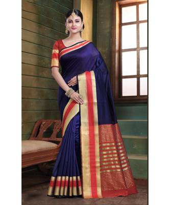 Sangam Prints Violet Cotton Handloom Woven Work Traditional Saree 1