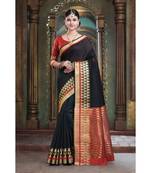 Sangam Prints Black Cotton Handloom Woven Work Traditional Saree