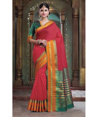 Sangam Prints Pink Cotton Handloom Woven Work Traditional Saree 1