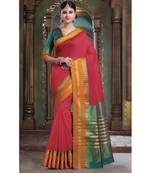 Sangam Prints Pink Cotton Handloom Woven Work Traditional Saree